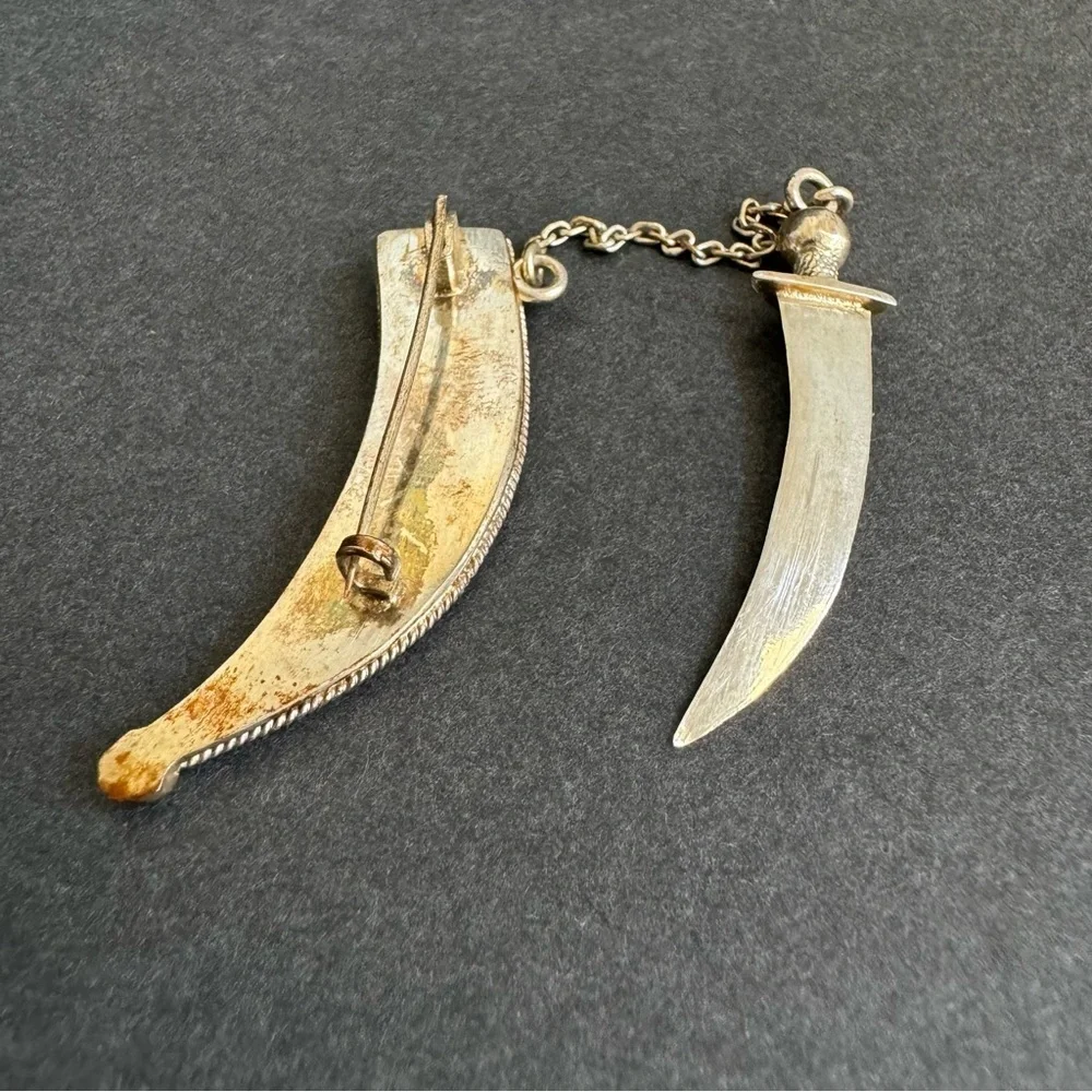 Vintage Sterling Silver Dagger & Sheath Brooch Spun Filigree‎ Sword Pin Chain